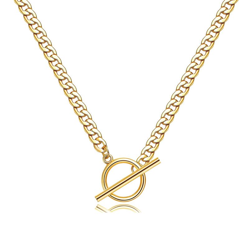 Stainless Steel Cuban Paperclip Double Layer Stacked Geometric OT Buckle Clavicle Chain Hip Hop Necklace_voghion.com
