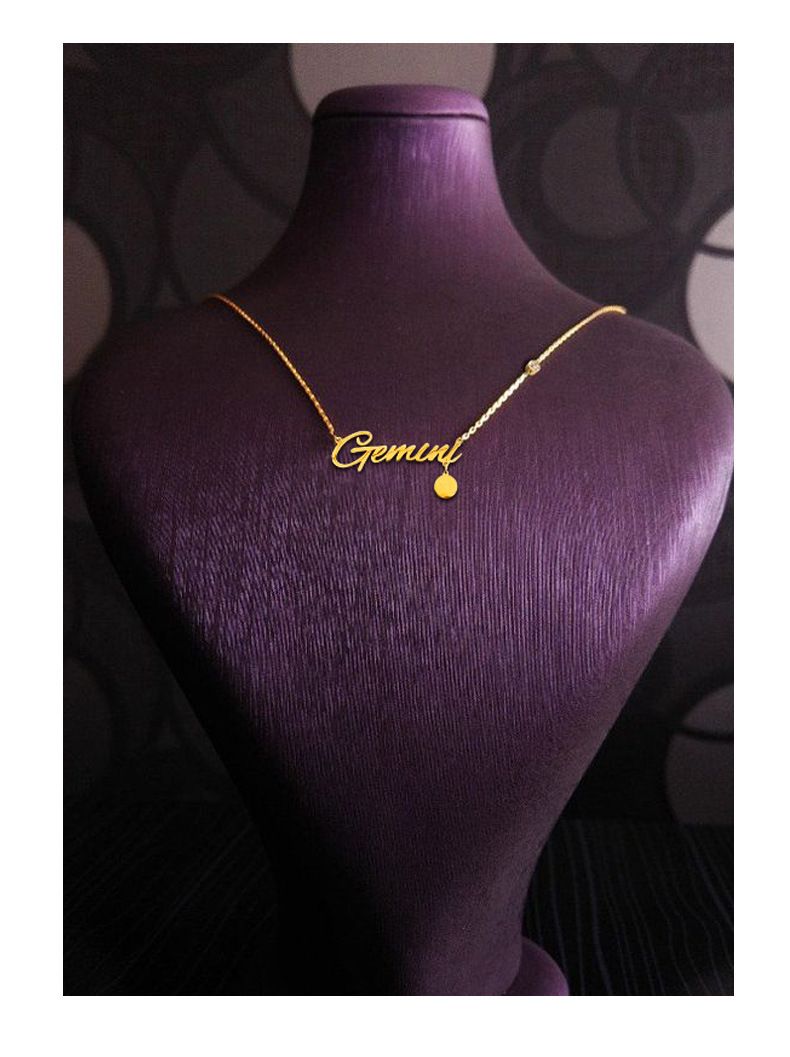 Collana con lettera inglese alla moda da donna in acciaio al titanio con diamanti, dodici costellazioni, ciondolo, catena per clavicola_voghion.com