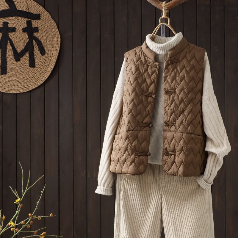 Gilet in cotone con bottoni doppiopetto retrò cinese per donna, leggero, invernale, a strati, snellente, caldo, imbottito_voghion.com