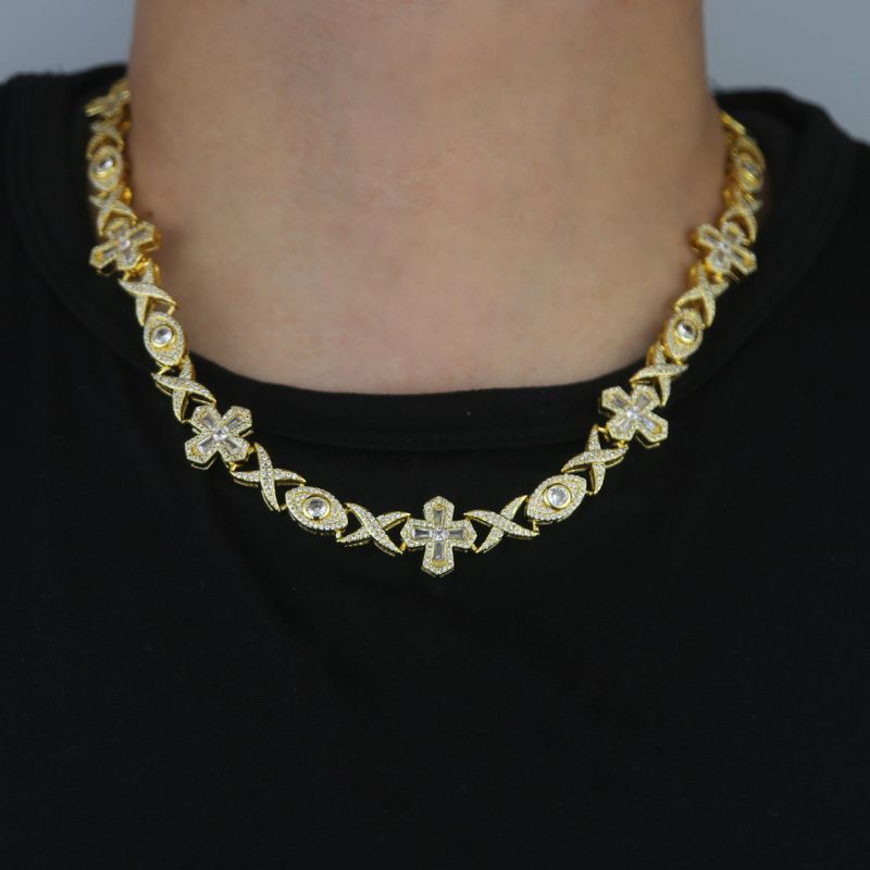 Collana con nodo incrociato e occhi in zircone, uomo e donna, hip hop, oro e argento_voghion.com