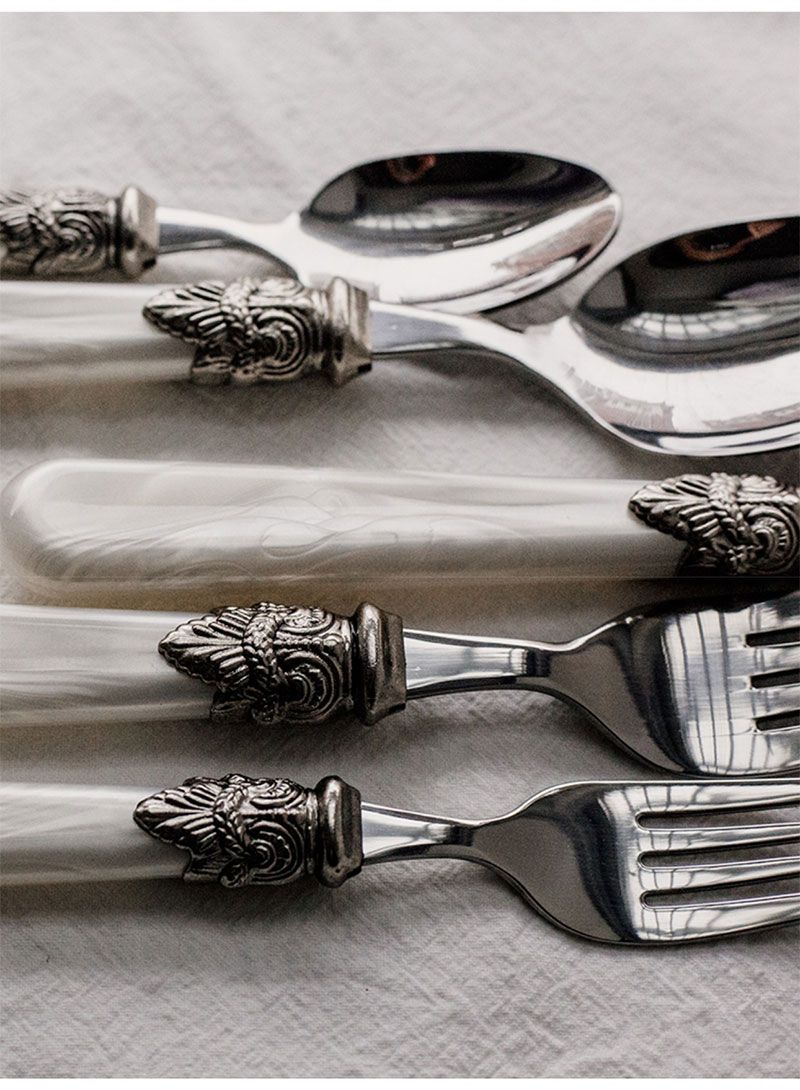 Vintage Besteck mit Harzgriff - Geschirr mit Perlen-Finish_voghion.com