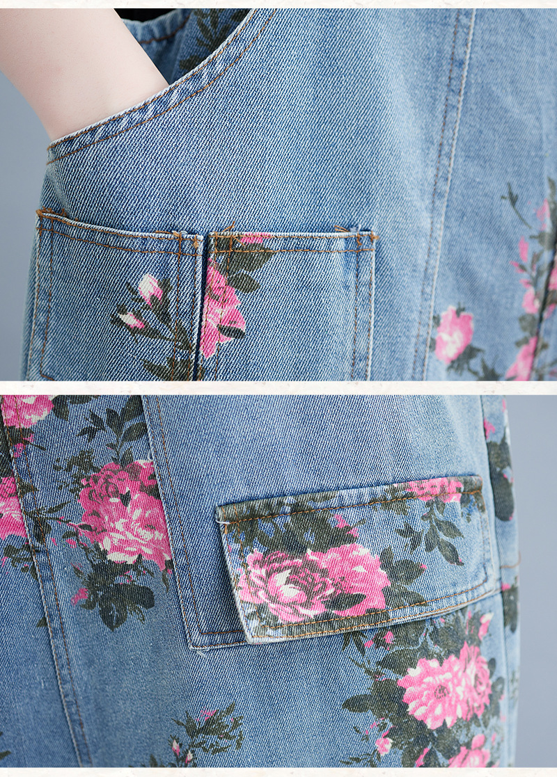 Women's printed denim overalls large size fat mm stylish suspenders leggings jumpsuit_voghion.com