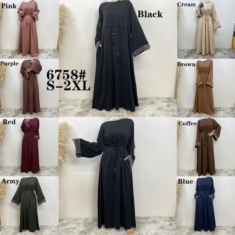 Ramadan moslim vrouw jurk vooraan rits verborgen riem Dubai abaya mouwen met zilveren rand ontwerp Marokkaanse kaftan koninklijke vrouwen rood_voghion.com