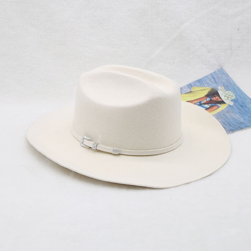 Cappello da cowboy occidentale in feltro di lana bianca che vende cappello da cavaliere di lana da uomo_voghion.com