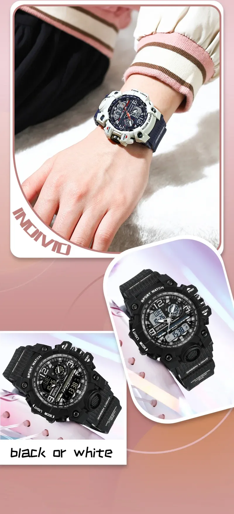 SANDA 3353 Sports Waterproof Electronic Shockproof LED Dual Display Lady Quartz Wristwatches Digital Watch For Boy Girl Children_voghion.com