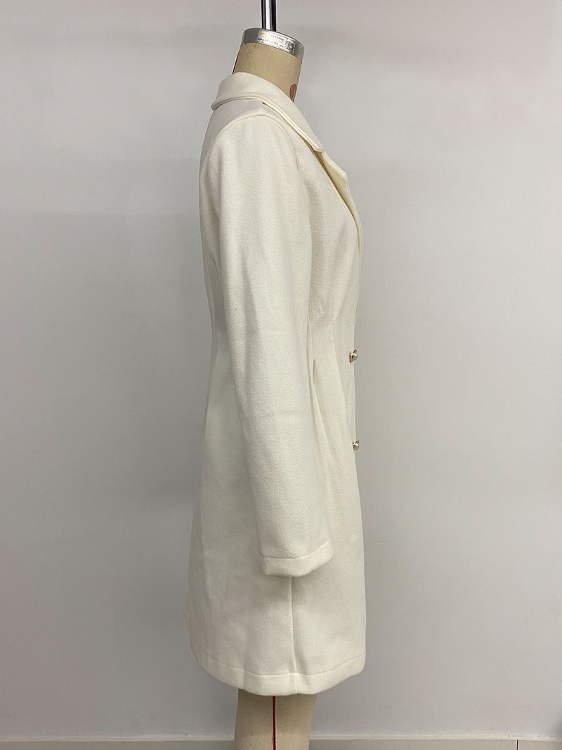 Damenbekleidung Eleganter Tweedmantel mit Perlmuttknöpfen – Klassischer Zweireiher-Langmantel für Damen, Slim Fit, warme Winteroberbekleidung, Beige_voghion.com