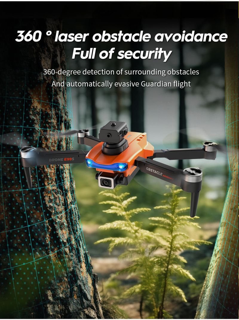 Drone quadricoptère aérien à double caméra 4K E99S/E88S avec détection d'obstacles et positionnement par flux optique, télécommandé._voghion.com