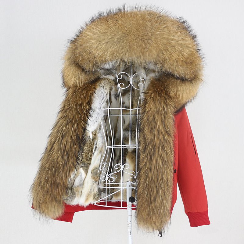 Damenbekleidung Parka im neuen Stil mit dickem Kaninchenfellfutter, abnehmbarem echtem Fuchspelz, großer Pelzkragenjacke, Pelzmantel_voghion.com