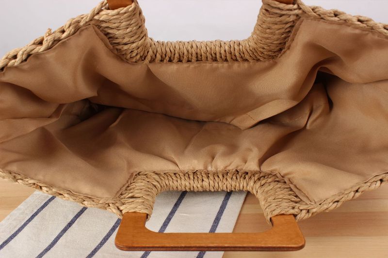 Borse da donna Un pezzo Drop Shipping Nuovo stile Manico in legno Semplice borsa intrecciata a mano Borsa da spiaggia estiva Stile foresta Grande capacità Borsa intrecciata in corda di carta_voghion.com