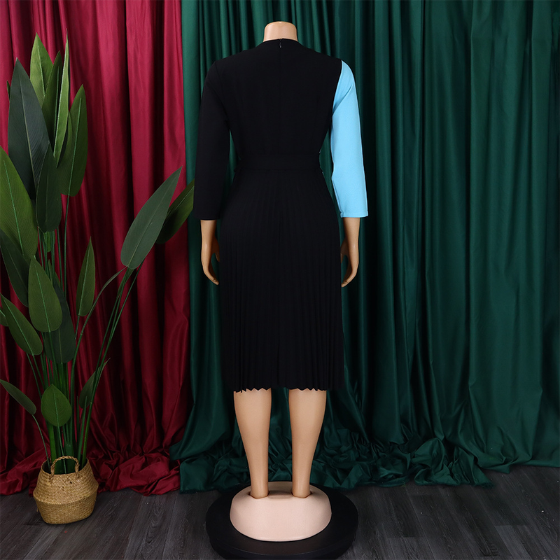 Women's fashion temperament color matching strap pleated skirt elegant_voghion.com