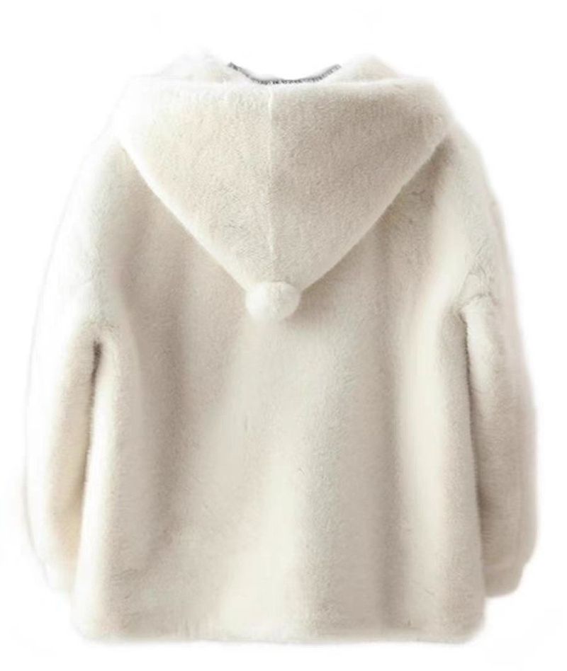 Cappotto con cappuccio in finta pelliccia di visone da donna – Giacca lunga invernale da strega per donna (avorio/rosa/nero, taglia unica)_voghion.com