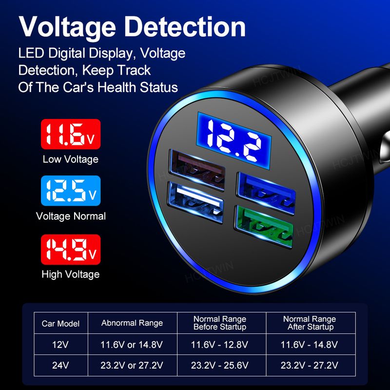 Dijital ekranlı şarj özelliğine sahip Müzik Festivali 4USB, şarj cihazı için voltaj algılama, bir ila dört çoklu portlu araç şarjı_voghion.com