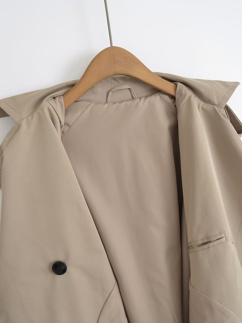 Trench corto da donna con revers a lancia, oversize ed elegante - Giacca blazer casual classica con design doppiopetto (nero, cachi)_voghion.com