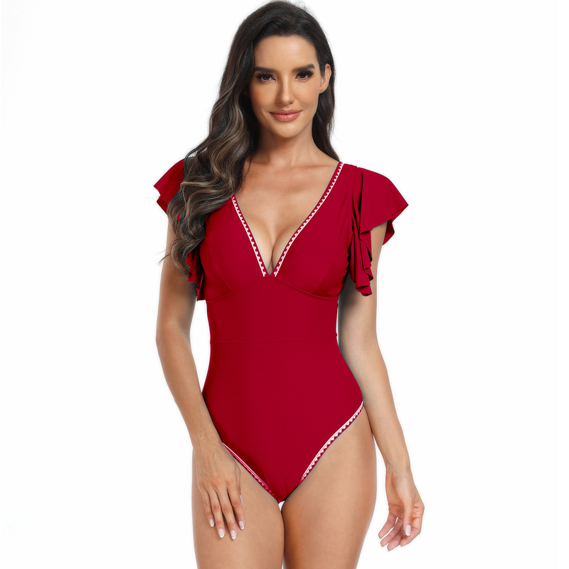 Maillot de bain une pièce sexy en dentelle feuille de lotus pour femme_voghion.com