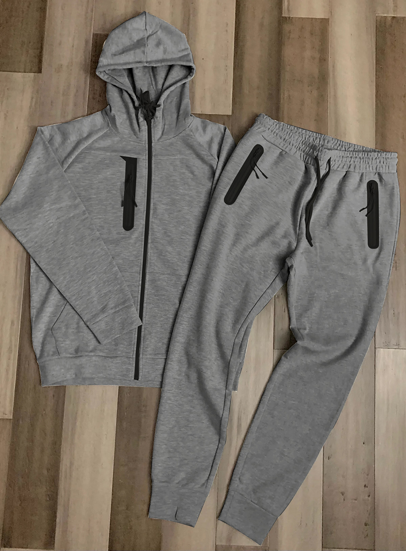 Streetwear męskie dresy moda jesienna kieszenie na zamek błyskawiczny bluza z kapturem i spodniami dresowymi z długim rękawem zestawy dwuczęściowe męskie Casual_voghion.com