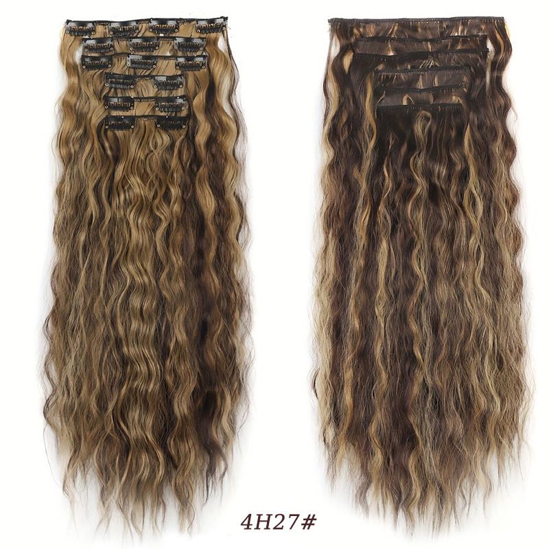 7-teilige Perücke-Set, Corn Curls, ongeféier 50 cm, 145 g, Verlängerung, Perücke mat chemesche Faseren, synthetesch Perücke_voghion.com