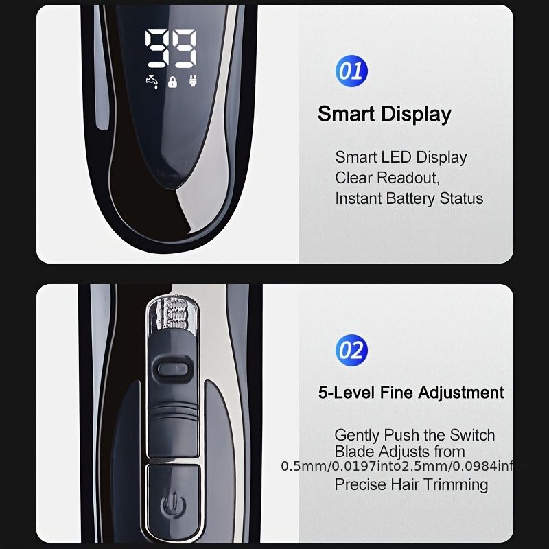 Waterproof Electric Hair Clipper with LED LCD Screen Ideal for Men's Hair Cutting and Grooming, Rechargeable Hair Cutting with Pusher for Precision C_voghion.com