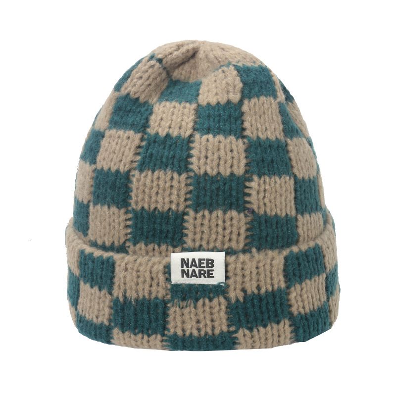 Hat Internet celebrity popular hat autumn and winter version niche large head circumference woolen hat thickened warm checkerboard plaid knitted hat_voghion.com