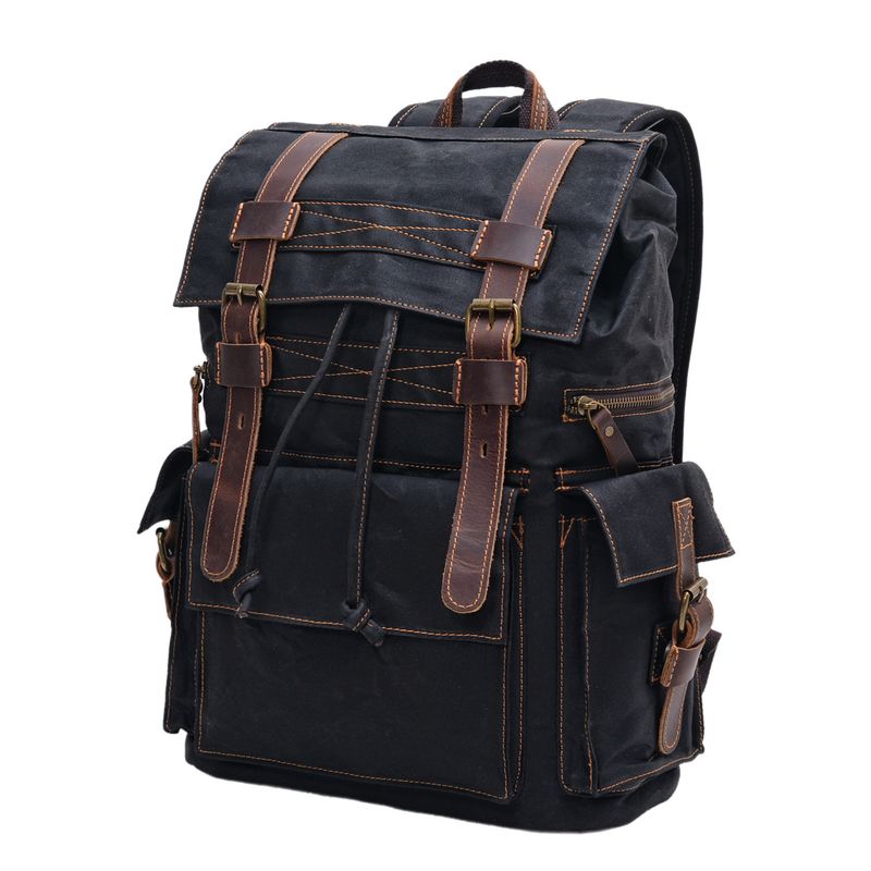 LazyZoom Wasserdichter Rucksack aus Ölwachs-Canvas für Damen und Herren, Reise-Laptoptasche, lässige Wandertasche aus echtem Leder für den Außenbereich_voghion.com