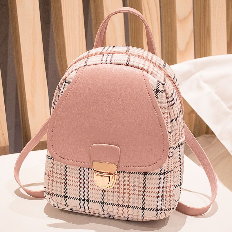 Women's Backpack 2024 New Plaid Color Matching Lock Cylinder Shoulder Bag For Women_voghion.com