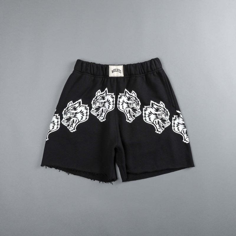 Men's Clothing New Pure Cotton Terry Casual Shorts Personality Wolf Head Print Pants Sweat Absorbent Breathable Men's Casual Pants_voghion.com