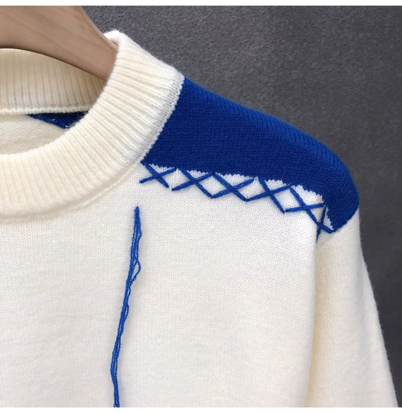 Men's Clothing Men's Round Neck Contrast Color Sweater Autumn New Men's Clothing Youth Trendy Casual Sweater Loose_voghion.com