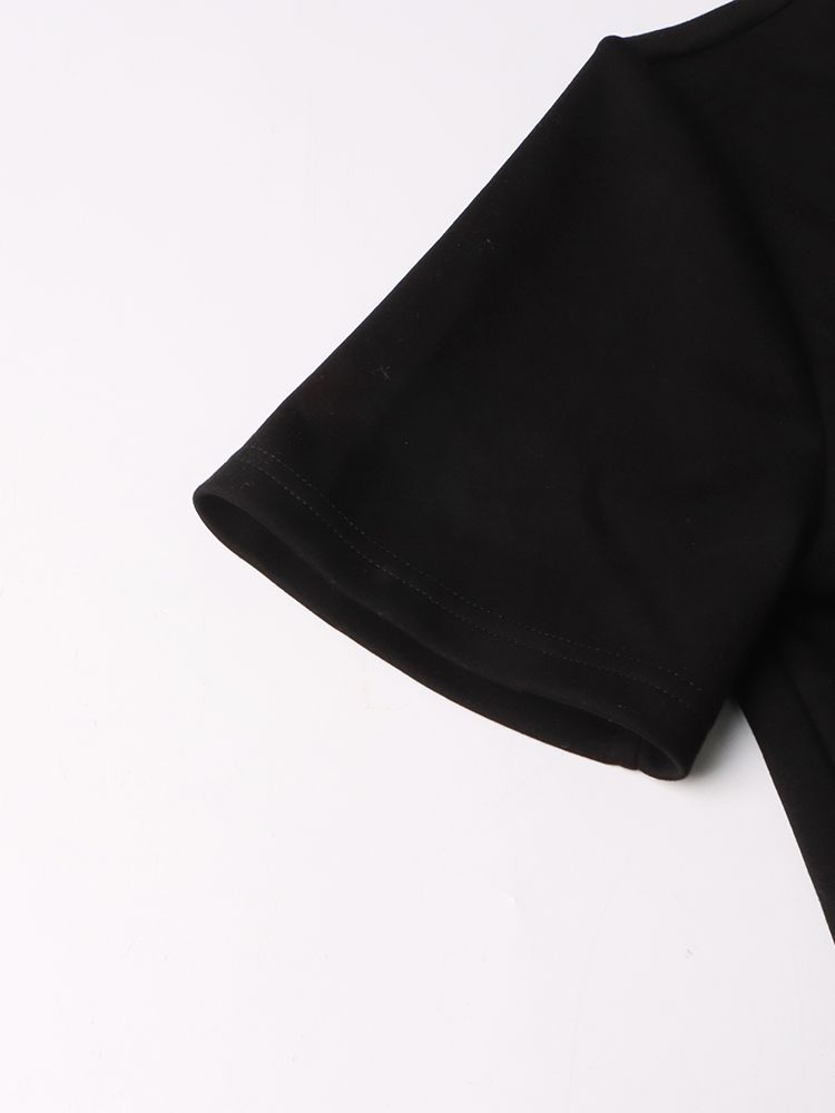 hot selling VGH Solid Patchwork Diamonds Split Shirt For Women Round Neck Short Sleeve Slimming Minimalist T Shirts Female Fashion_voghion.com