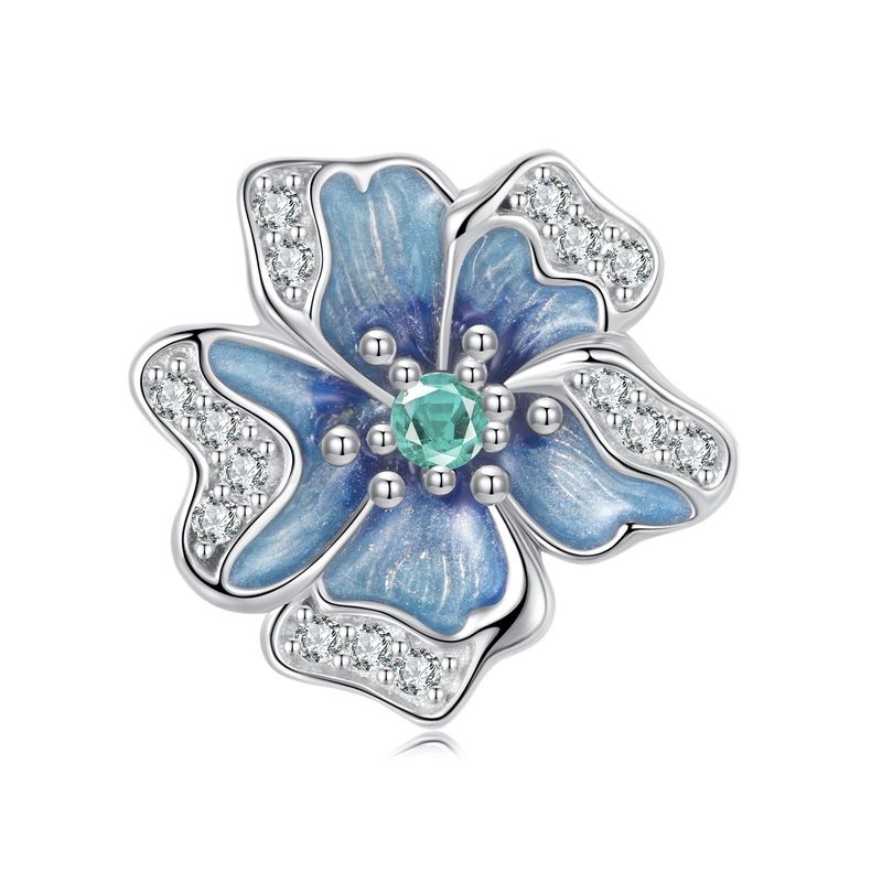 Blumen Silikonperlen Charm Sterling Silber Charm, BSC1126_voghion.com