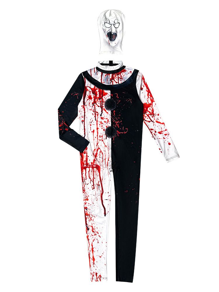 2024 Nouveau costume de scène de clown briseur d'âme Cosplay taché de sang pour homme et femme du même style_voghion.com