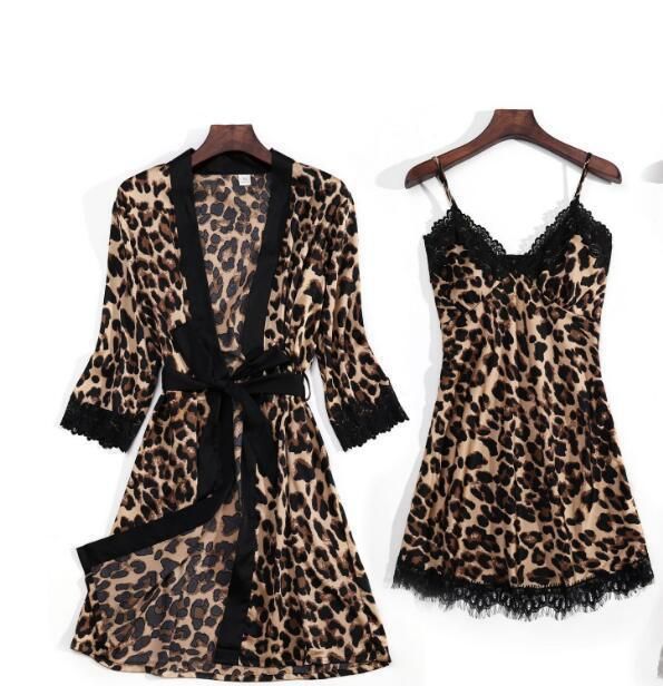 Home Pyjamas Sommer sexy Leopardenmuster vierteiliges Set koreanische Version Eis Seide Leibchen Frauen Brust_voghion.com