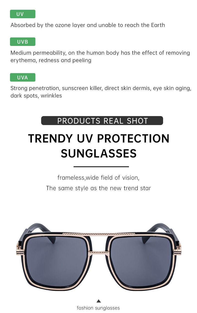 Occhiali da sole da uomo con montatura quadrata grande, occhiali da sole da uomo con protezione solare di alta qualità_voghion.com