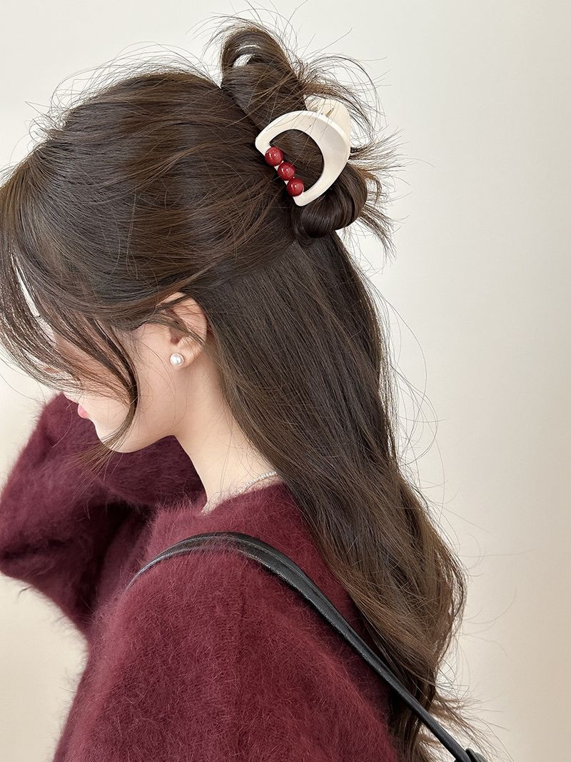 Temperamento Rosso Mezza Legatura Capelli Coreano Edizione Perla Piccola Fermaglio per Capelli Parte Posteriore della Testa Temperamento Forcina per Capelli Senso Avanzato Fermaglio Squalo Irregolare_voghion.com