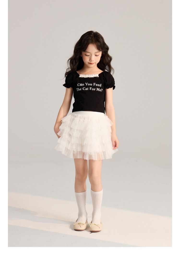 Ropa para niños Verano Nuevo Simple Transpirable Letra Estampado Casual Encaje Mangas cortas_voghion.com
