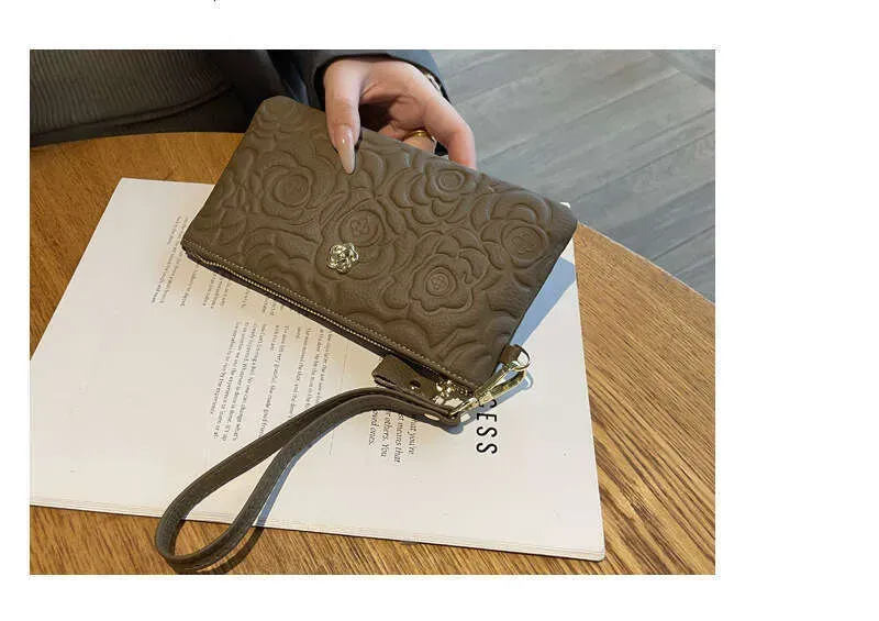 Top Layer Cowhide Long Printed Wristlet Bag Fashionable Mom Clutch Classic Trendy Versatile Wallet_voghion.com
