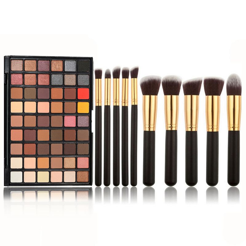 Make-up-Sets POPFEEL 2-teiliges Set 54 Farben Smoky Makeup Palette 10 Make-up-Pinsel Foundation-Pinsel-Kombination Make-up-Tools_voghion.com