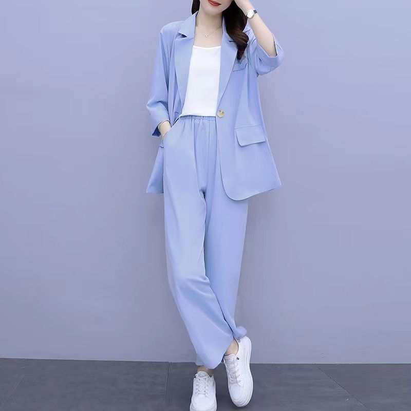 Women's Clothing Large Size Spring And Summer New Fashionable Small Suit Thin Jacket Leisure Loose Slim Two Piece Suit_voghion.com