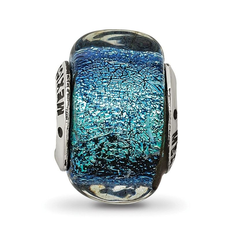 Sterling Silver Reflections Blue Dichroic Glass Square Bead_voghion.com