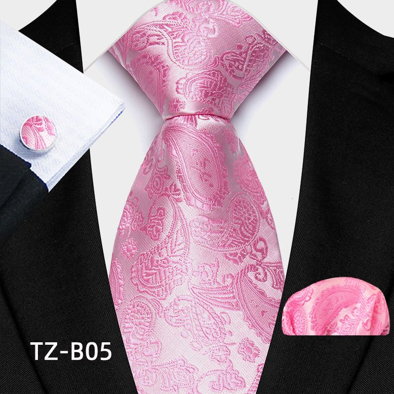 Set de costum de nuntă bărbătesc cu model paisley, cravată și batistă de buzunar, cu manșete_voghion.com