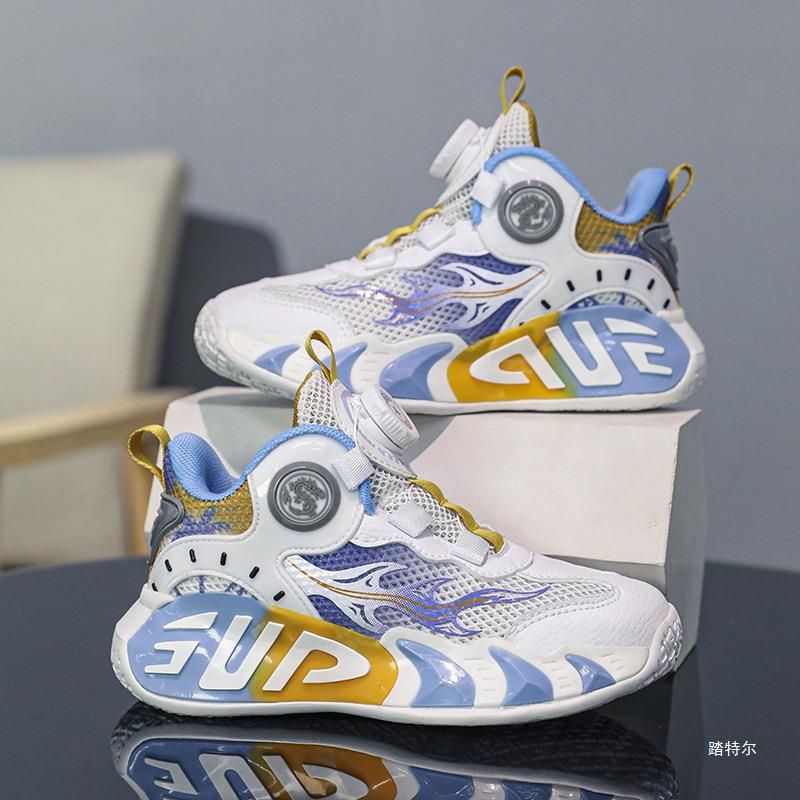 Children's Basketball Boys Spin Buckle Sports Friction Sound All-Season Mesh Breathable Lightweight Training Shoes Girls_voghion.com