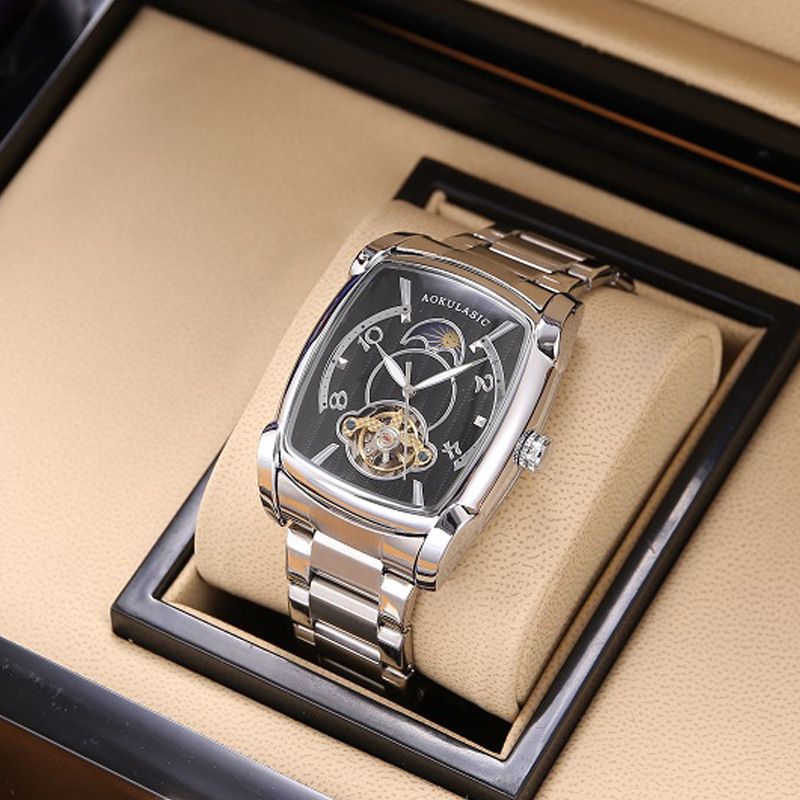 Automobile Mechanical Square Hollow Full-automatic High-grade Casual Leather Men's Watch Solid Fine Steel_voghion.com