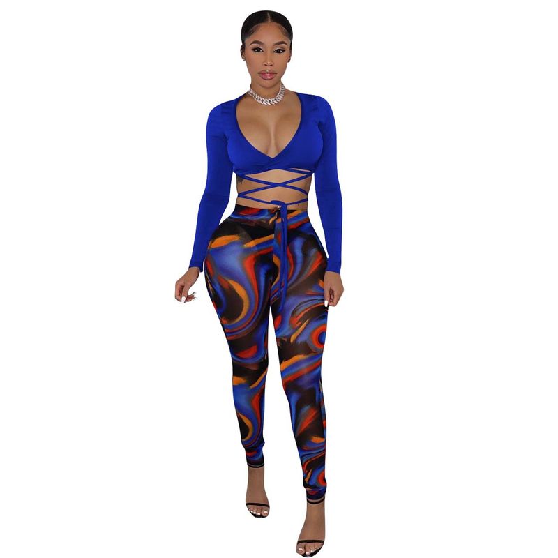 YD8538-D12 Special Offer No Returns Or Exchanges Women's Fashion Sexy Mesh Printed Two-Piece Set_voghion.com