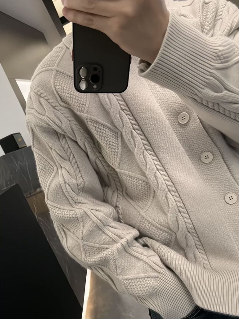 Abbigliamento da uomo Cardigan in maglia da uomo con motivo a trecce e bottoni sul davanti - Pullover casual business leggero di alta qualità per autunno e inverno_voghion.com