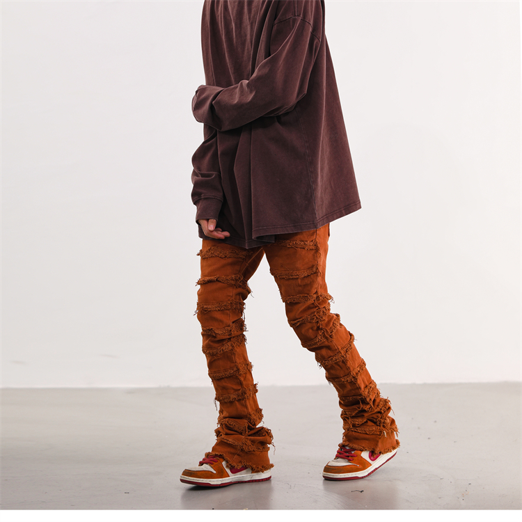 Men's  and womenCross-border washed jeans for  in spring and autumn American retro raw edge design loose straight wide-leg floor mopping pants_voghion.com