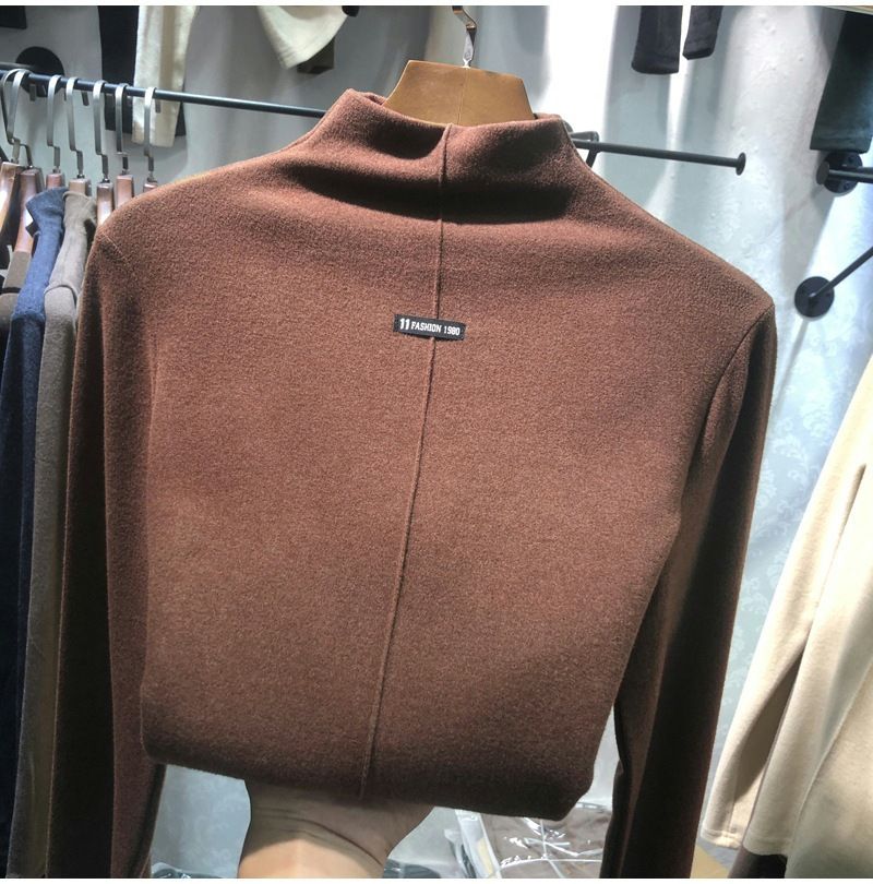 Thermal Self-Heating Base Layer Top For Women – Semi-High Neck Stretchable Fleece Lining (M-3XL, Black/Beige/Brown/Gray)_voghion.com