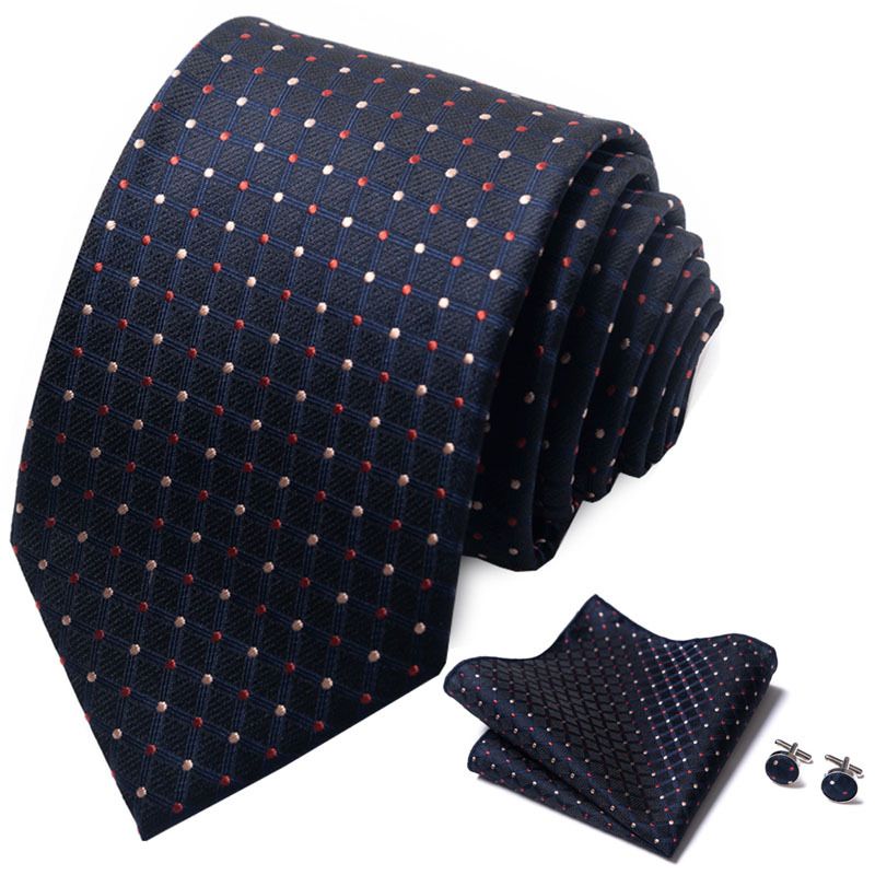 Corbata de seda de poliéster de alta calidad unisex para hombre, corbata formal de color sólido, bolsillo, toalla, gemelos, juego de jacquard_voghion.com