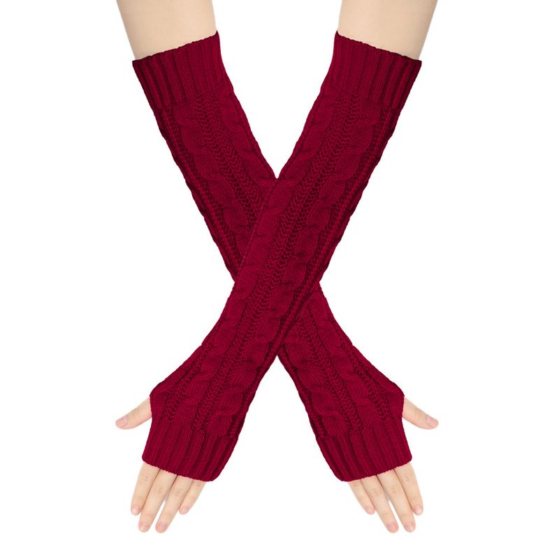Woolen Long Fingerless Gloves Knitting Fried Dough Twists Figure 8 Open Finger For Women Autumn And Winter Acrylic Wool_voghion.com
