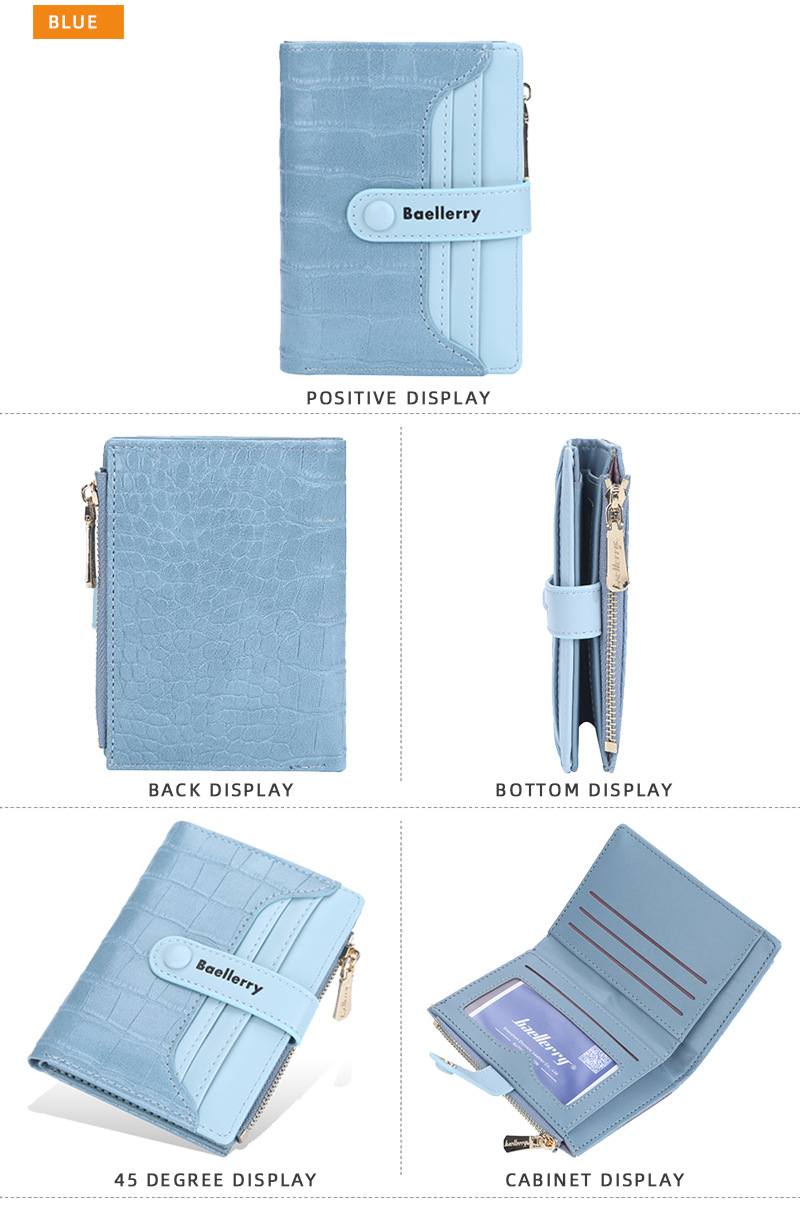 Women's Short Wallet Korean Version Stone Pattern Multi Slot Coin Purse Fashionable Buckle Zipper Wallet_voghion.com