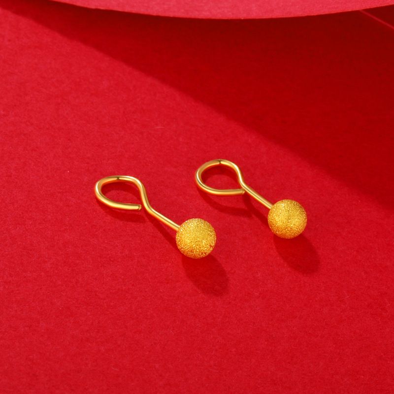Orecchini a bottone con perline flash smerigliate color oro sabbia vietnamita, orecchini a bottone con gancio curvo, semplici orecchini da donna alla moda coreana_voghion.com