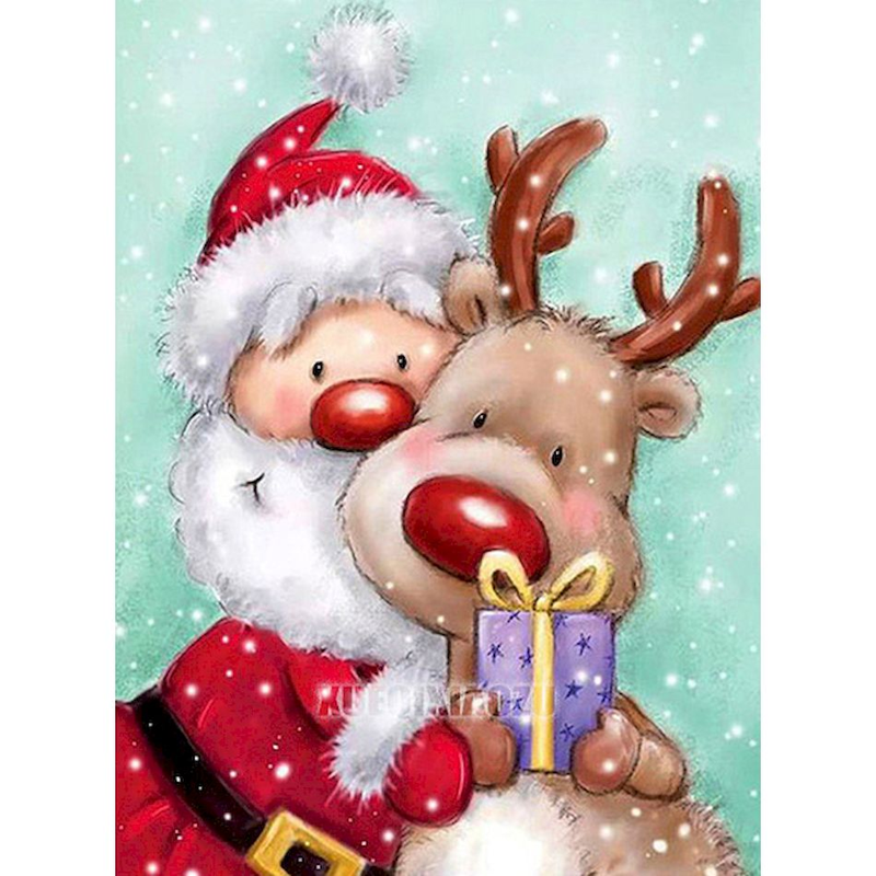 PhotoCustom 5d Diamond Painting Diamond Embroidery Santa Claus and Reindeer Diamond Mosaic Figure Full Handmade Gift_voghion.com