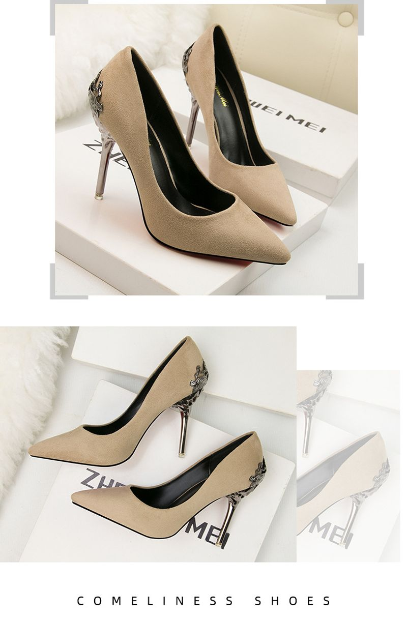 p9Koreanischer Stil spitzer Zeh einzelne Frauen Hochzeit rote Brautschuhe Metall hohl Wildleder Stiletto High Heels_voghion.com